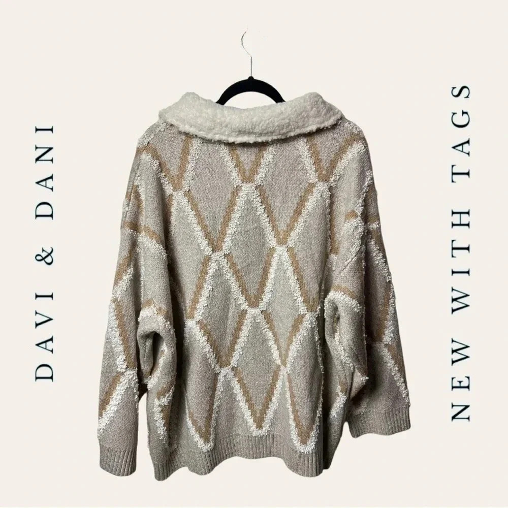 DAVI & DANI FULL BUTTON DOWN SHERPA CARDIGAN TAN/… - image 7
